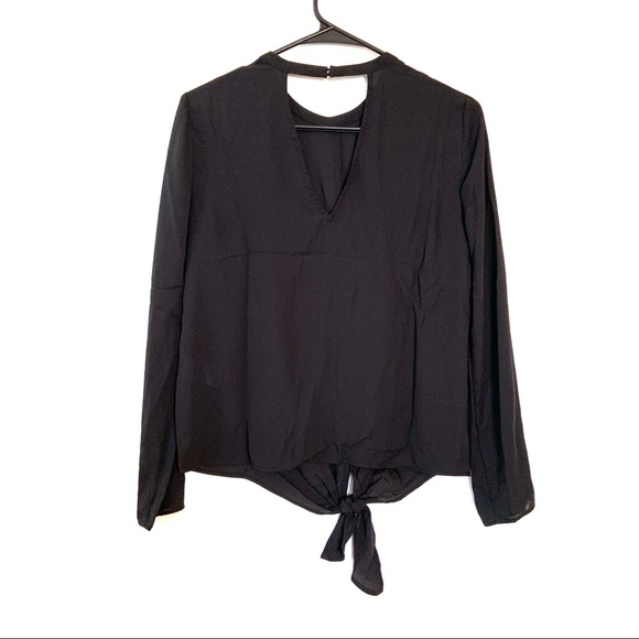 Madewell NWOT Bell Sleeve Tie Top Black Blouse XS - Picture 5 of 6